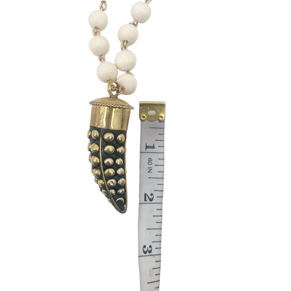 2/$30 ALLEGRA FANJUL Necklace Beaded Gold White Tooth Warrior Horned - Picture 3 of 10